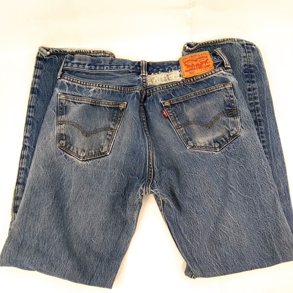 Levi's 501 Button Fly Vintage Distressed Jeans High Waist Straight Leg 35x36 - Picture 4 of 8